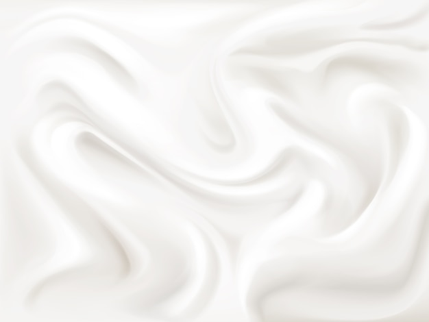 Yogurt, cream or silk texture illustration of 3d liquid white paint wavy flow pattern