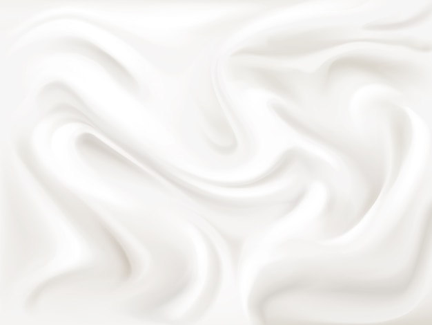 Yogurt, cream or silk texture illustration of 3D liquid white paint wavy flow pattern 