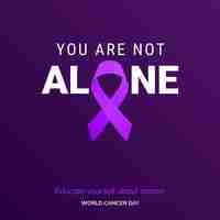Free vector you are not alone ribbon typography educate your self about cancer world cancer day