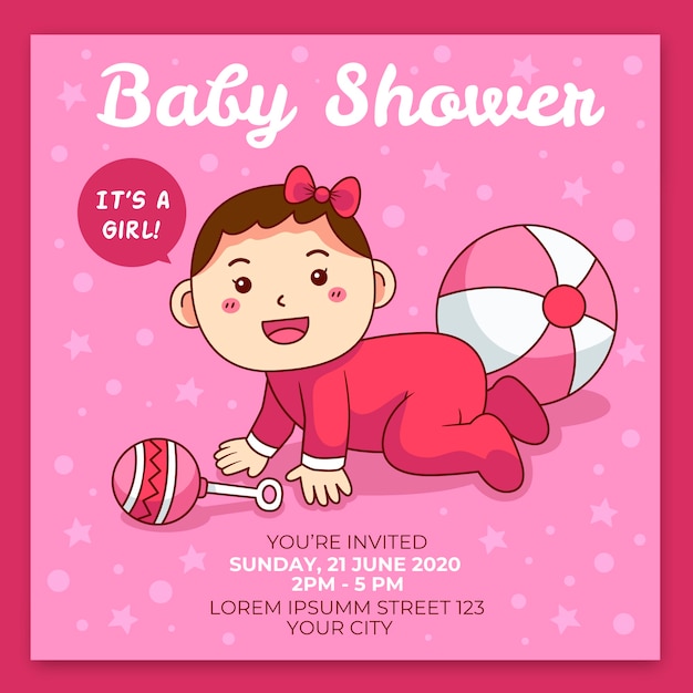 Free vector you are invited to baby shower for girl in pink tones