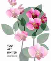 Free vector you are invited card template with transparent pink orchids and green circle