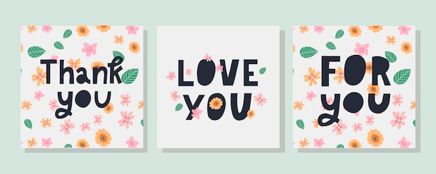 For you love you set text lettering valentines day banner with flowers