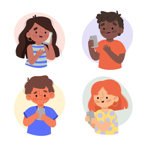 Бесплатное векторное изображение Молодые зависимые люди, использующие смартфоны