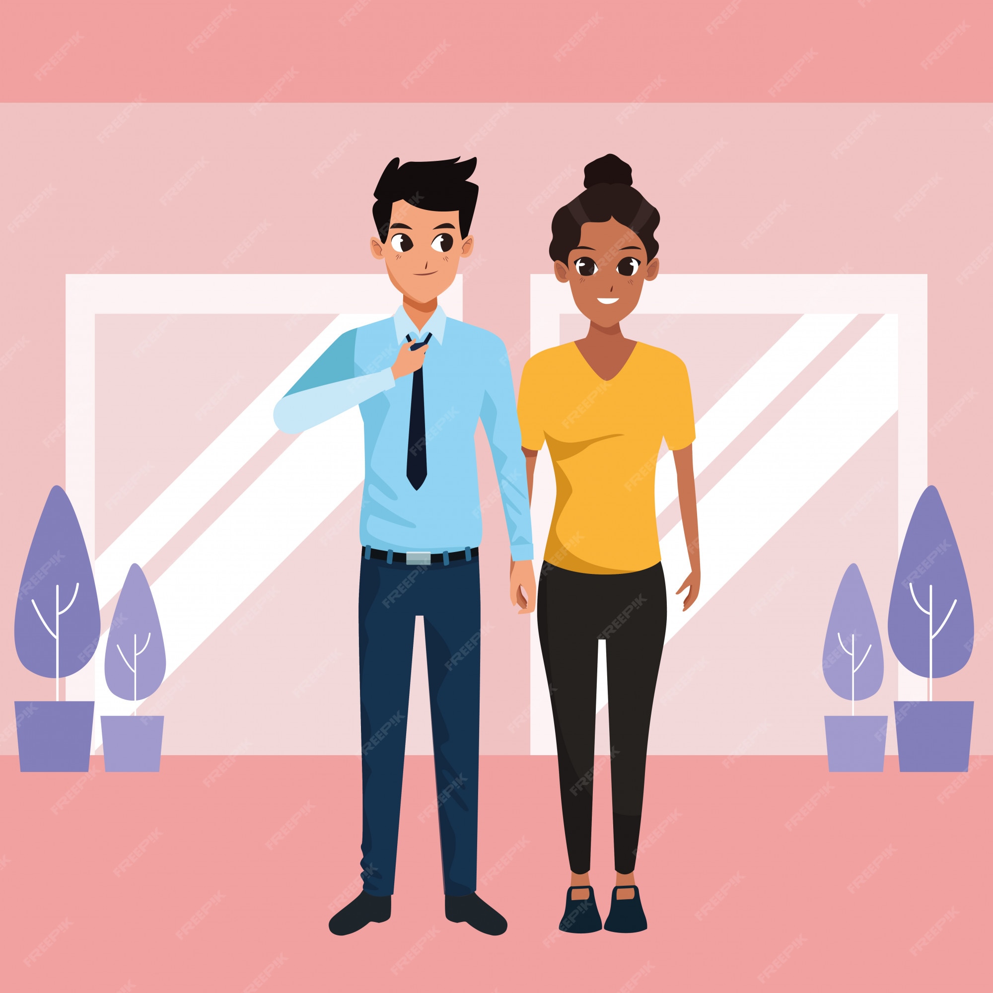 Free Vector | Young adult couple greeting cartoon