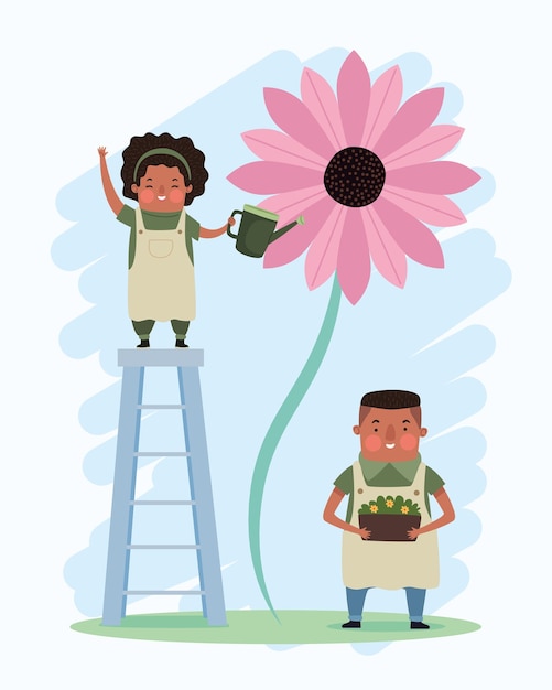 Young afro gardeners couple