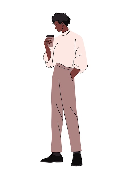 young afro man drinking coffee character