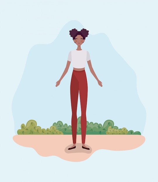 Free vector young afro woman standing in the camp