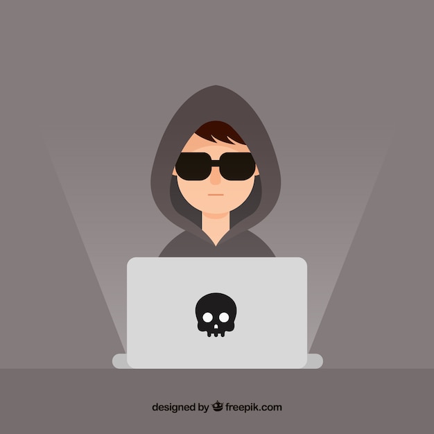 Free vector young anonymous hacker with flat design