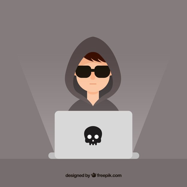 Young anonymous hacker with flat design