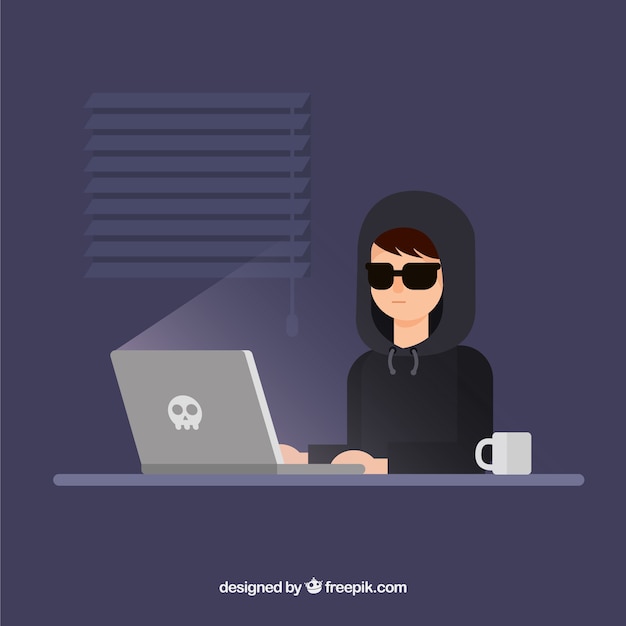 Free vector young anonymous hacker with flat design