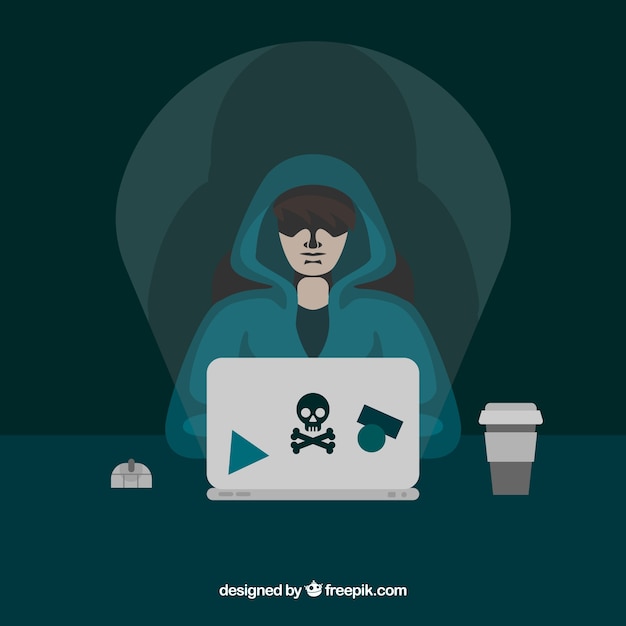 Free vector young anonymous hacker with flat design
