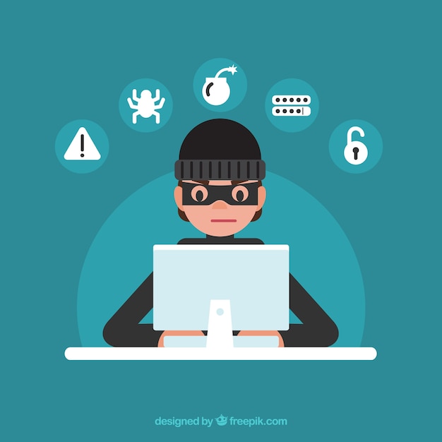 Free vector young anonymous hacker with flat design