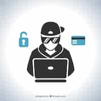 Free vector young anonymous hacker with flat design