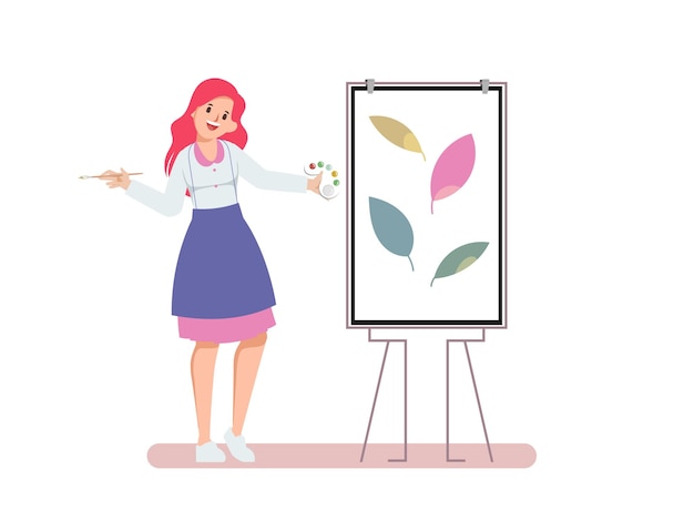 Free vector young artist woman painting with watercolors character pose