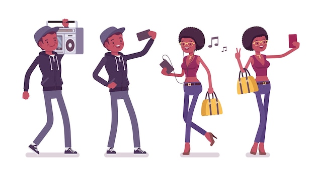 Young black man and woman with gadgets