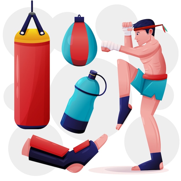 Young boxer with boxing equipment for training and competition