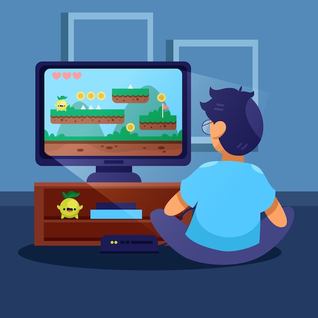 Young boy playing video games