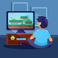 Free vector young boy playing video games