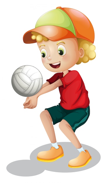 A young boy playing volleyball