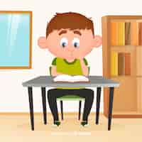 Free vector young boy reading flat design