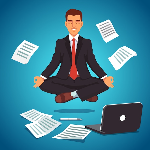 Young businessman levitating in yoga position