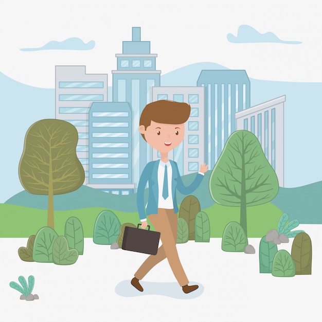 Free vector young businessman walking in the park