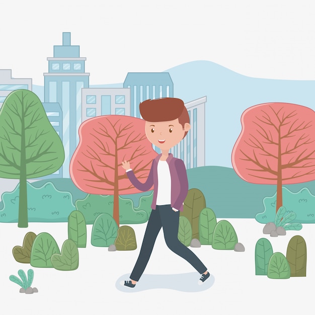 Free vector young businessman walking in the park