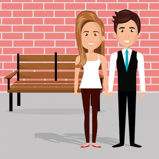 Free vector young couple in the chair avatars characters