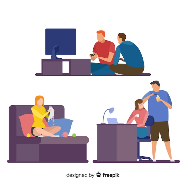 Free vector young couple doing activities at home