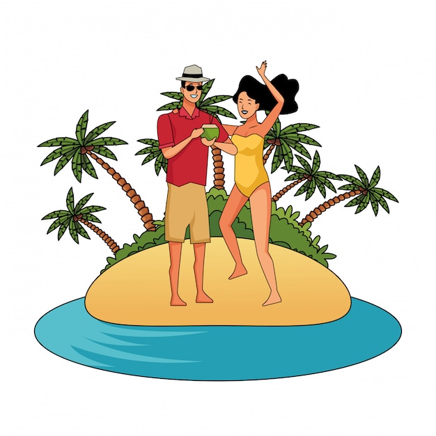 Free vector young couple enjoying summer cartoons