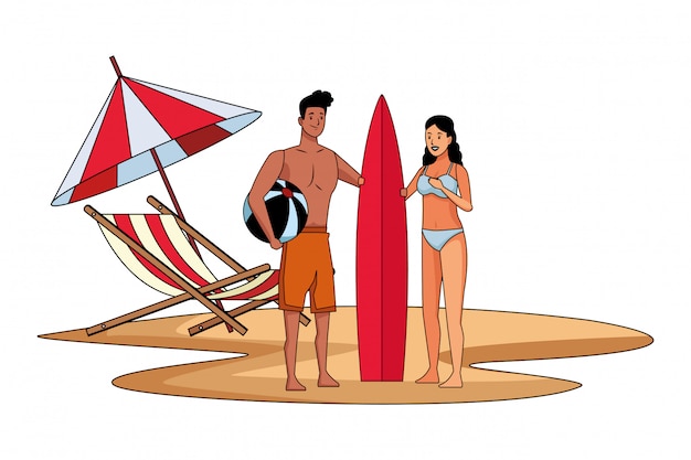 Free vector young couple enjoying summer cartoons