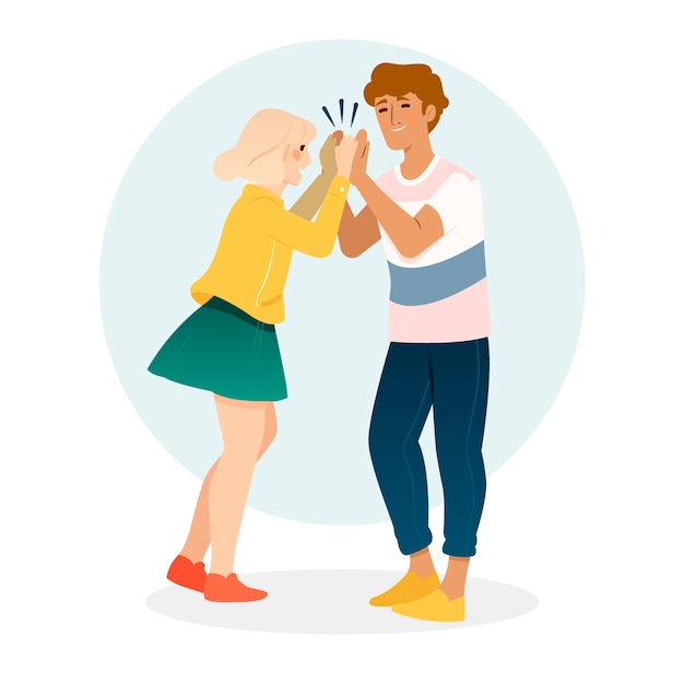 Free vector young couple giving high five