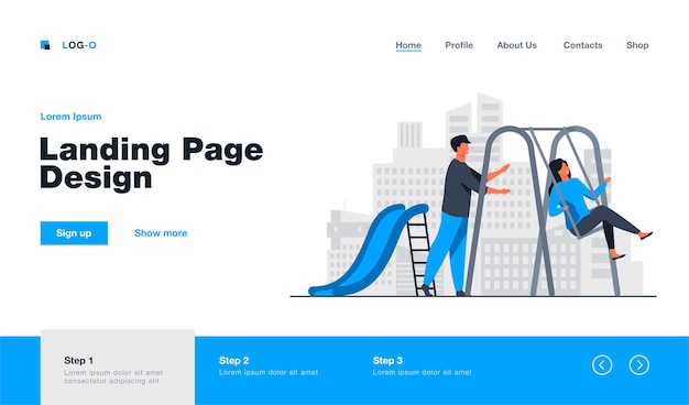 無料ベクター 遊び場のランディングページテンプレートで楽しんでいる若いカップル