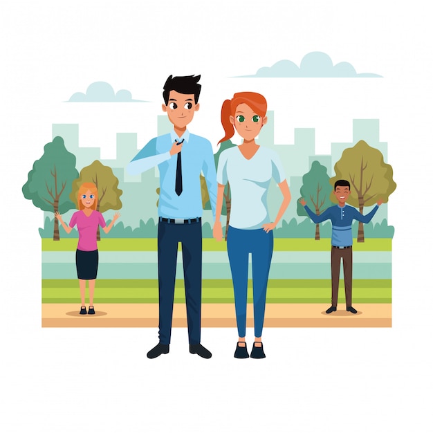 Free vector young couple in the park scenery