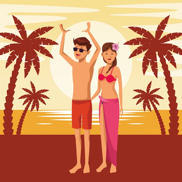 Free vector young couple in summer