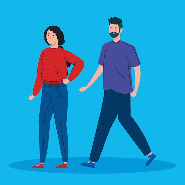 Free vector young couple walking avatar character