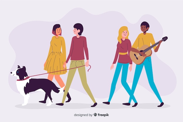 Free vector young couples walking together