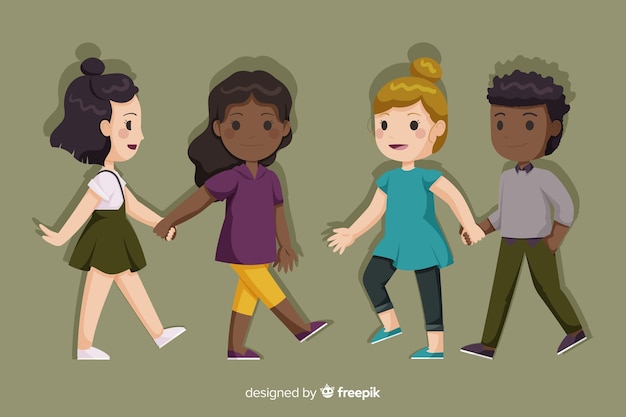 Free vector young couples walking together