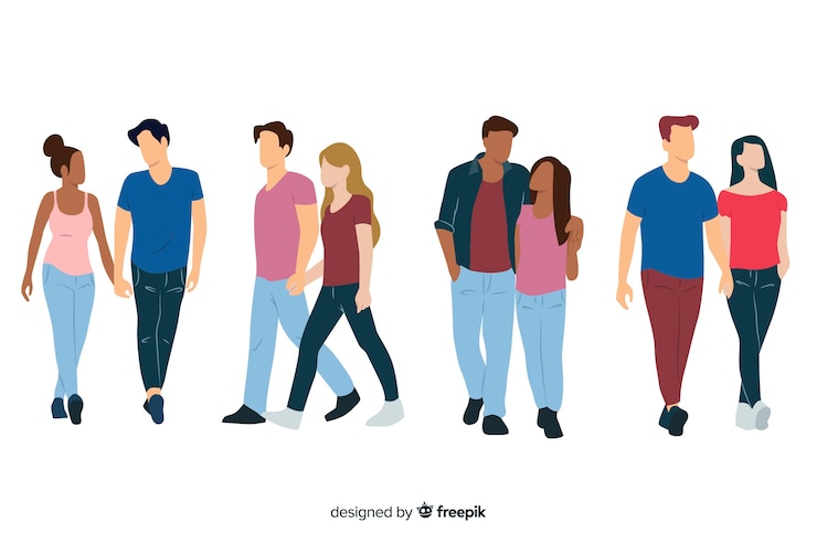 Free Vector young couples walking together