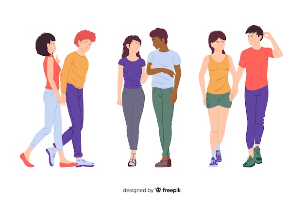 Free vector young couples walking together