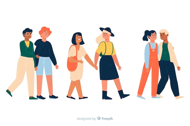 Free vector young couples walking together