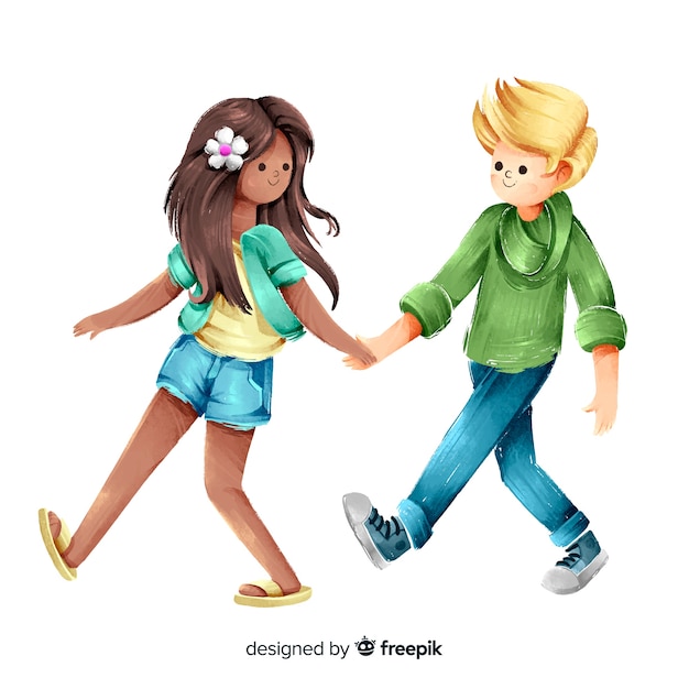 Free vector young couples walking together