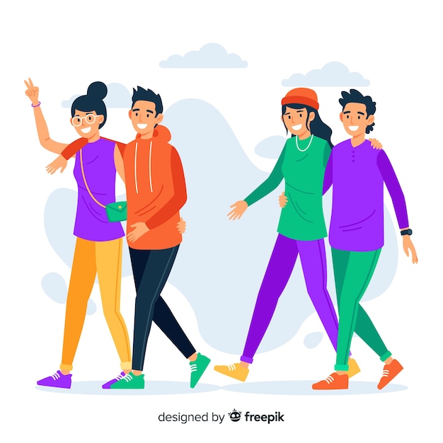 Free vector young couples walking together