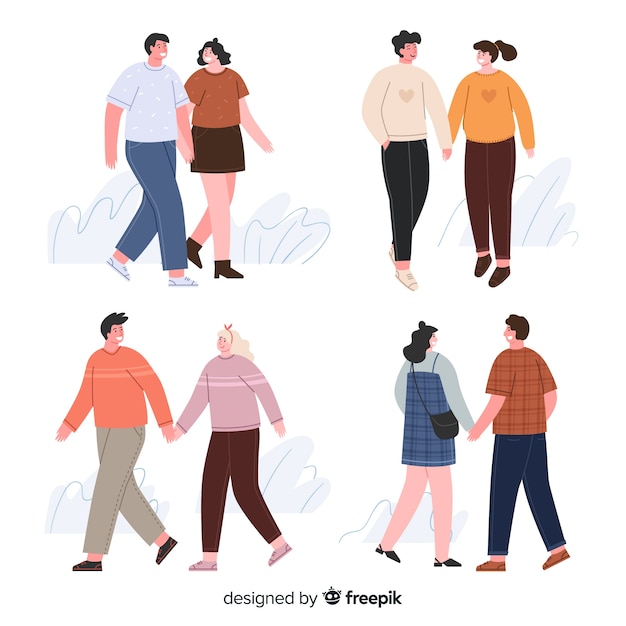 Free vector young couples walking together