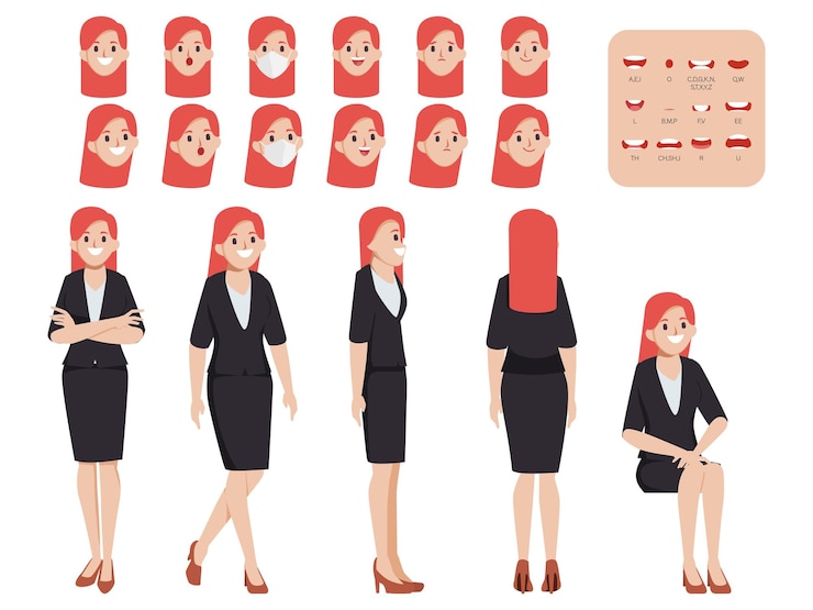 Free Vector young cute woman character for animated, creation people with emotions face animation mouth. flat vector design.