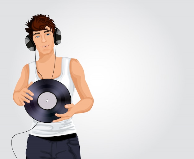 Free vector young dj man with headphones