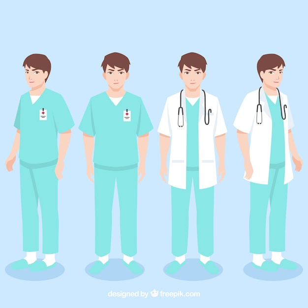 Free vector young doctor with different outfits