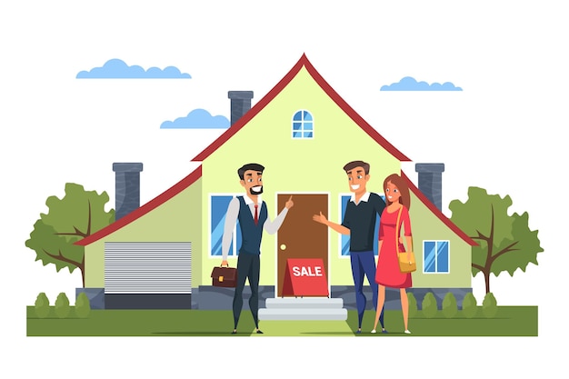 Young family choosing house illustration