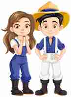 Free vector a young farmer couple in vector cartoon style