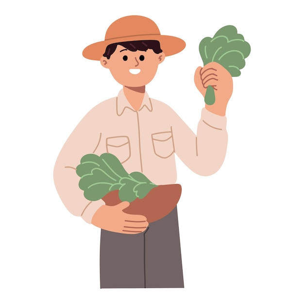 Vettore gratuito giovane agricoltore in posa con verdure fresche